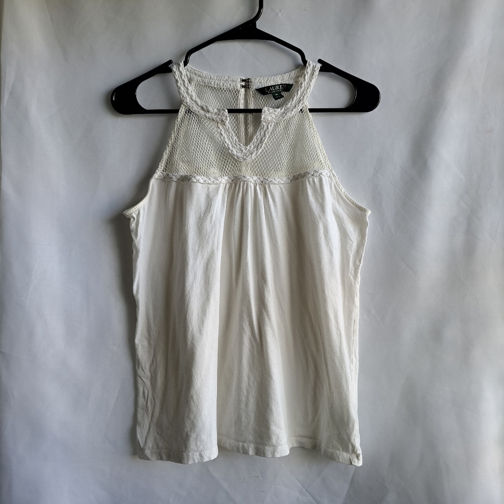 Lauren Ralph Lauren Womens Sleeveless White Tunic Top Size PL